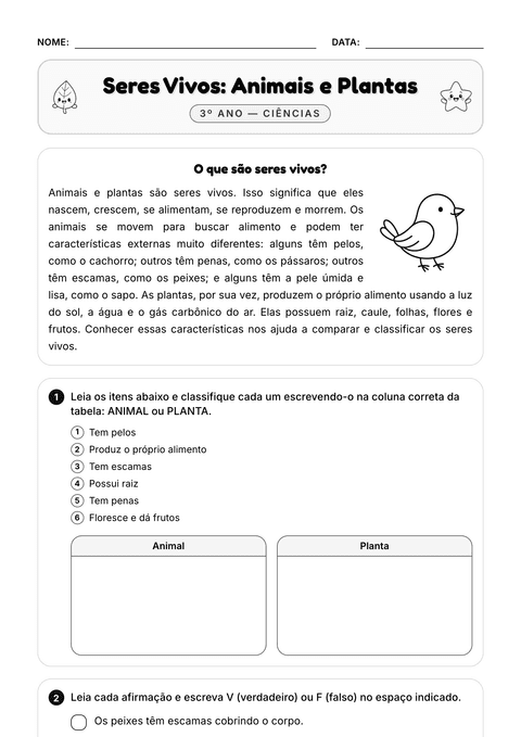 Prévia da atividade: Seres vivos: animais e plantas