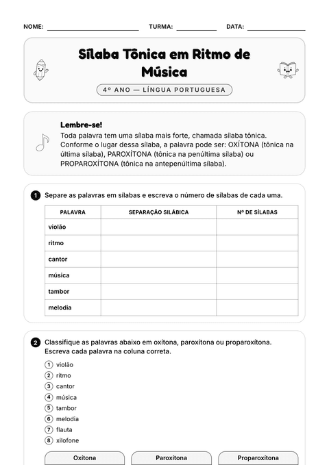 Prévia da atividade: A sílaba mais forte