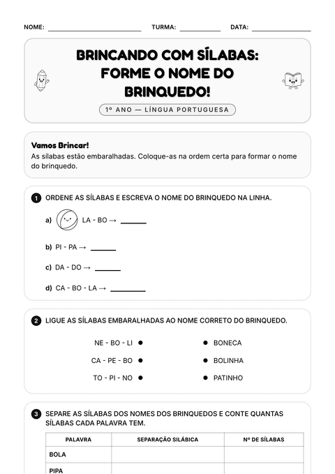 Prévia da atividade: Sílabas embaralhadas