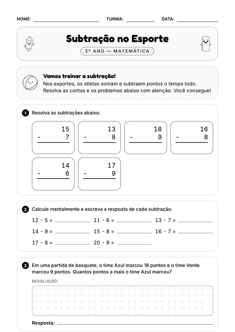 Prévia da atividade: Subtração rápida até 20