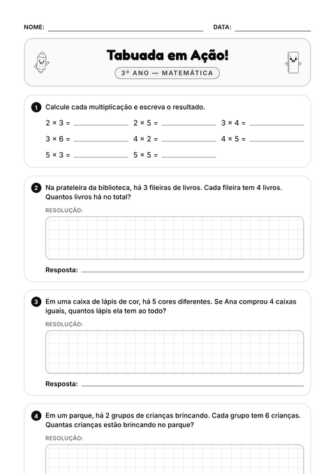 Prévia da atividade: Tabuada do 2 ao 5
