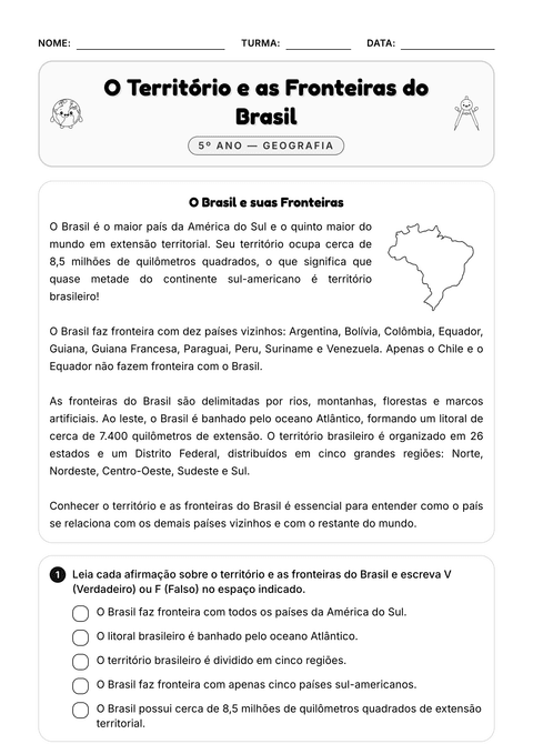 Prévia da atividade: Território e fronteiras do Brasil