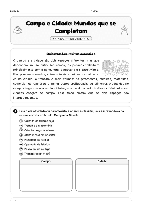 Prévia da atividade: Trabalho no campo e na cidade