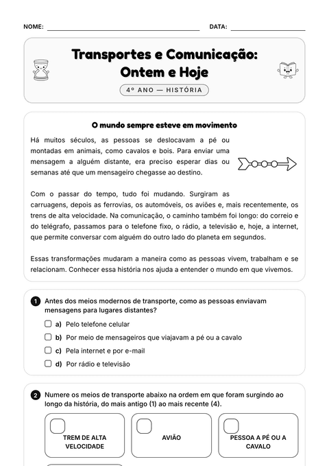 Prévia da atividade: Transporte e comunicação no tempo