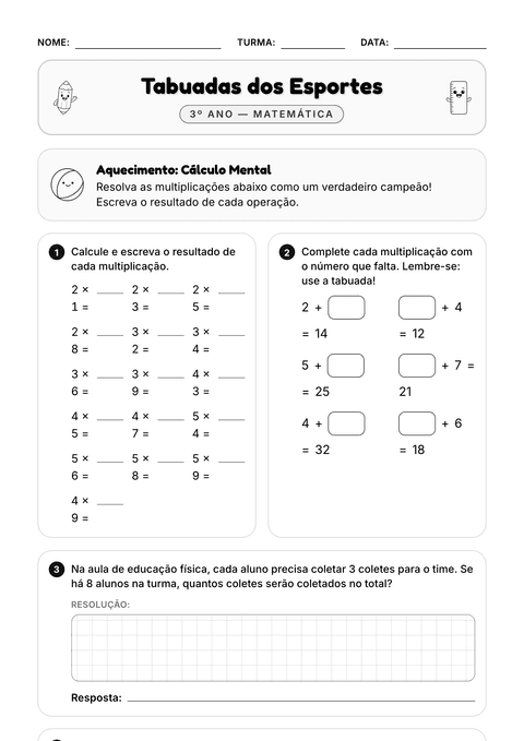 Prévia da atividade: Treino de tabuada: 2 a 5