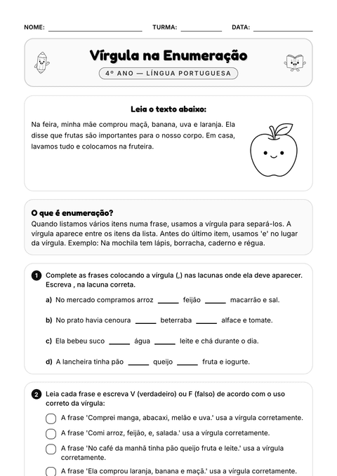 Prévia da atividade: Vírgula nas listas