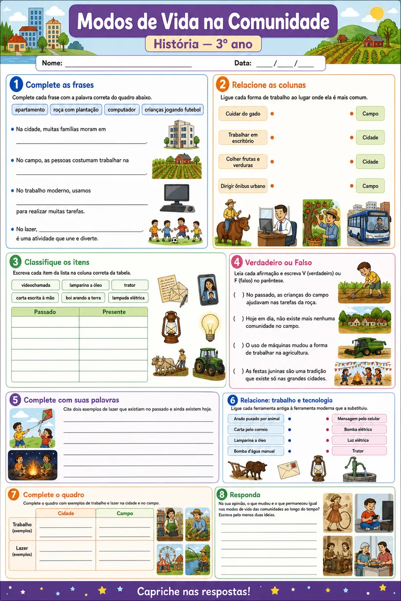 Folha de atividade ilustrada: Modos de Vida na Comunidade
